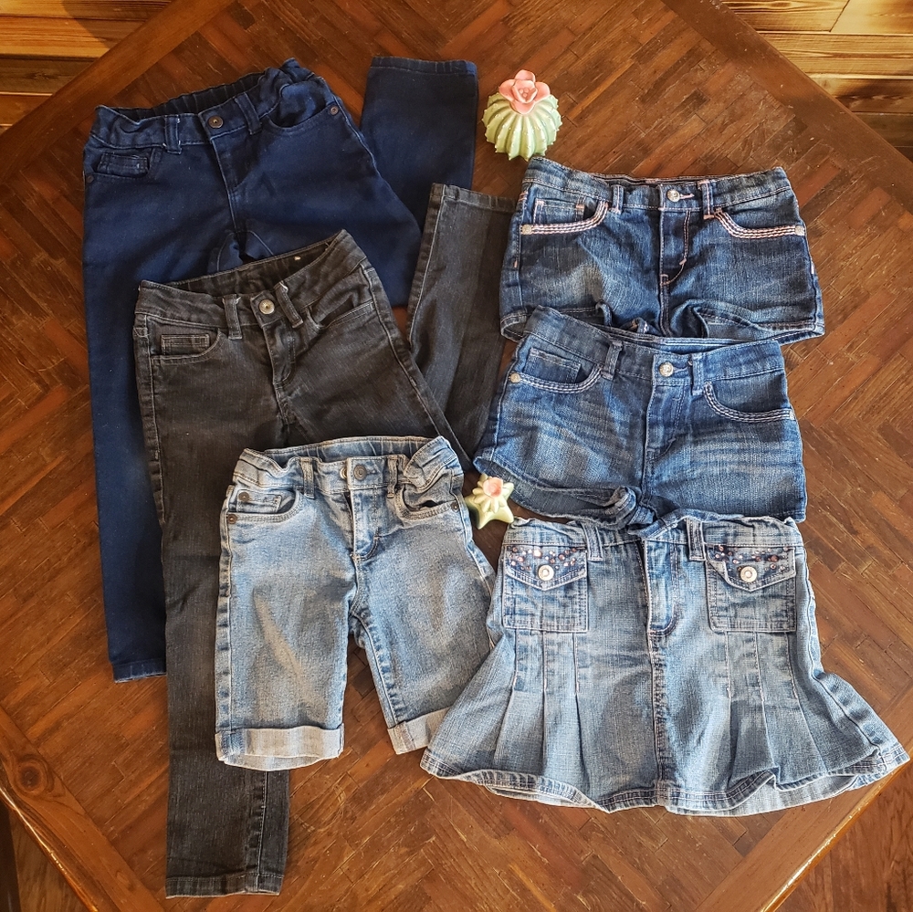 Girls size 5-6 lot. 1 skirt, 3 short, 1 pant